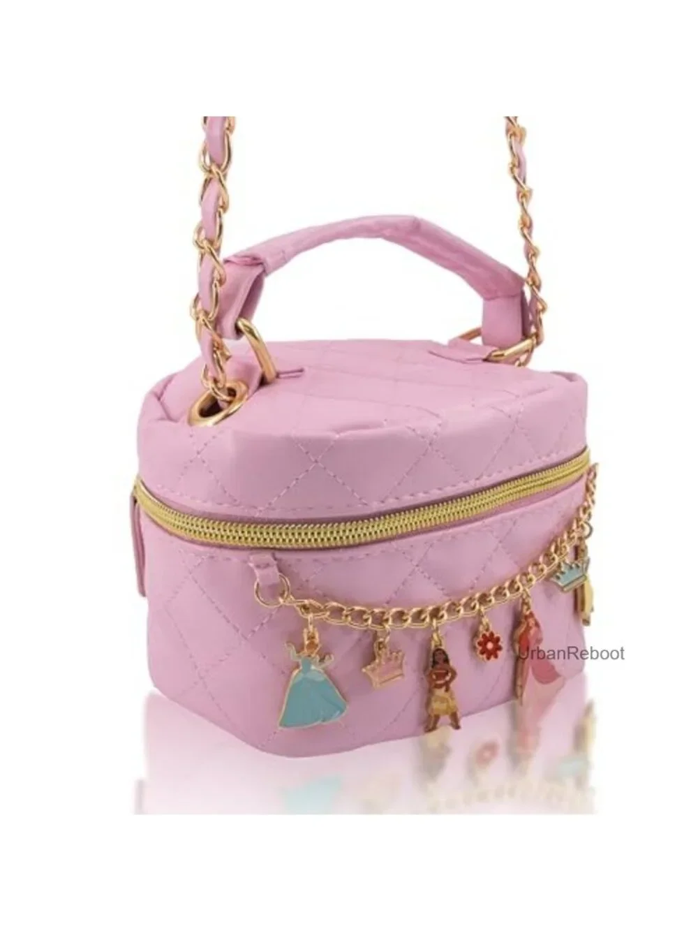 Quilted PU Leather Mini Bowler Crossbody Bag with Gold Chain Strap